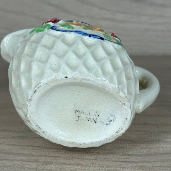 Vintage Japanese Creamer Pitcher With Floral Design & Textured Diamond Pattern - Picture 5 of 9
